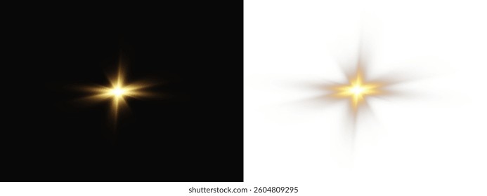 Glowing star effect bright yellow light with a smooth glow on a transparent background
