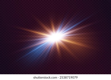 Glowing star flash and light rays with glare. Vector illustration