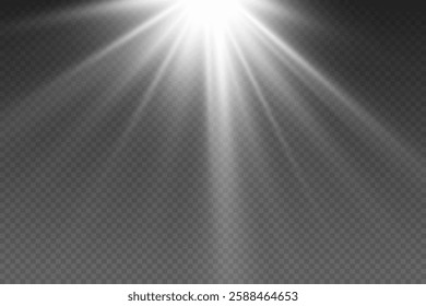 Glowing star and flash of rays. A magical explosion of light and sparks.
