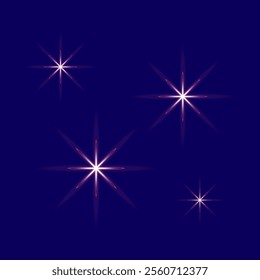 Glowing star illustration. Radiant light burst. Blue night background. Shiny cosmic element.