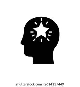 Glowing Star Inside Head of Person Outline Icon - Inspiration and Creativity