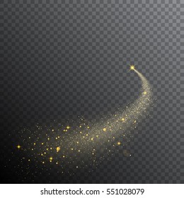 Glowing star with a long tail of stardust. Transparent light vector illustration