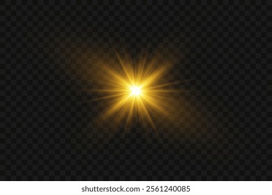 Glowing star, magical explosion and flash of light. Light effect of glitter and glare.