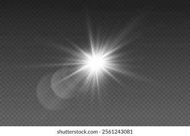 Glowing star, magical explosion and flash of light. Light effect of glitter and glare.