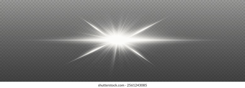 Glowing star, magical explosion and flash of light. Light effect of glitter and glare.