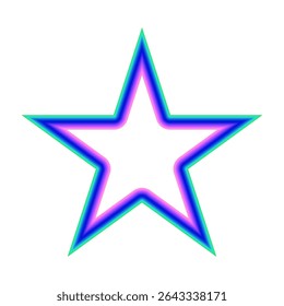 Contorno de estrela brilhante em cores neon com efeito gradiente sobre fundo branco cultura pop estética