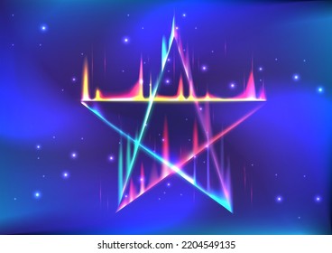 Glowing star rainbow flame. Magic stargate and symbol for sacrificial ceremony in game fantasy. Showing display interface. Teleportation gate
