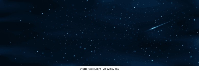 Céu estrelado brilhante com um meteorito caindo. Estrelas brilhantes no céu escuro. Fundo do universo. Ilustração vetorial. EPS 10.