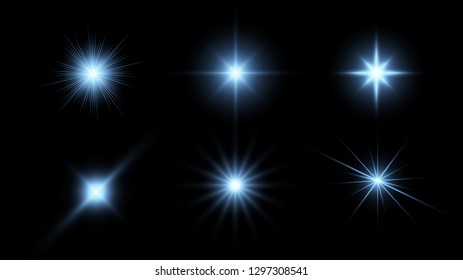Estrellas brillantes, Elementos gráficos de efectos de luz, temperatura de color frío, Ilustración vectorial de destellos