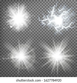 Glowing stars and lights. Isolated on black transparent background. Vector illustration, eps 10.