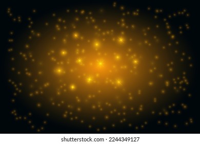 Glowing stars and lights on black background, vector illustration.