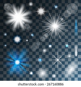 Glowing stars, lights and sparkles on Transparent background. Vector. Illustration.