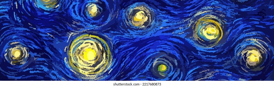 Glowing stars on a blue sky abstract background in the style of impressionist paintings