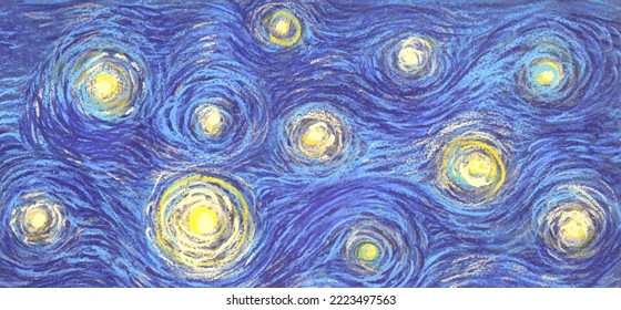 Glowing stars on a blue sky abstract background in the style of impressionist paintings
