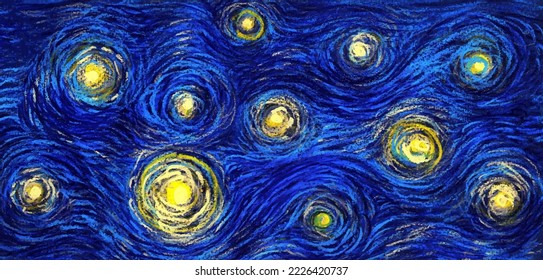 Glowing stars on a blue sky abstract background in the style of impressionist paintings