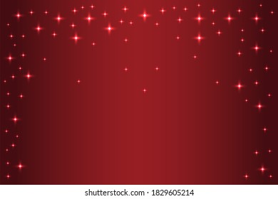 Glowing stars on a red gradient background. Winter, snow, christmas, holiday.