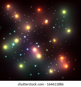 Glowing stars in space glitter vector background template concept