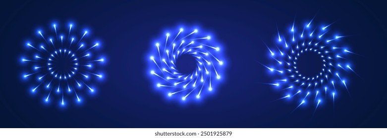 Glowing stars swirl.Blue fiber optic glass strings, can be used for banners.On a blue background.