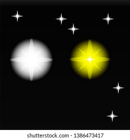 Glowing stars. Vector star shine on a black background background.