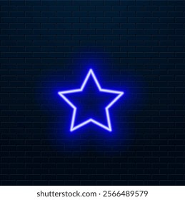Glowing star-shaped blue neon frame on black background, space for text.