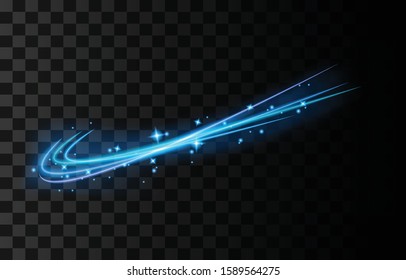 Glowing streaks.Beautiful light flares on dark background.Light streak fast effect. Abstract background speed.
