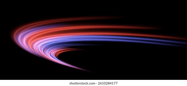 Glowing stream. Pink and blue light waves blend into sharp motion. Futuristic arc, speed flow, energetic neon trail.