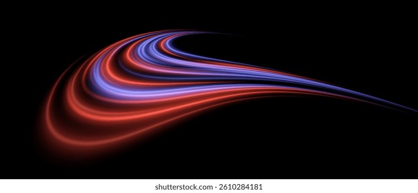 Glowing stream. Pink and blue light waves blend into sharp motion. Futuristic arc, speed flow, energetic neon trail.