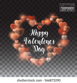 Glowing stream of sparkles and lens flare light effect. Happy Valentines Day. Decoration element. Holiday vector illustration of shiny heart path isolated on checkered transparent background.
