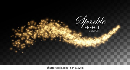 Glowing stream of sparkling stars. Abstract vector illustration of sparkling star stream isolated on checkered transparent background. Light glowing star burst effect for design