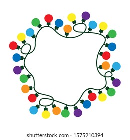 Glowing string bright color light bulb garlands border, frame. Vector illustration