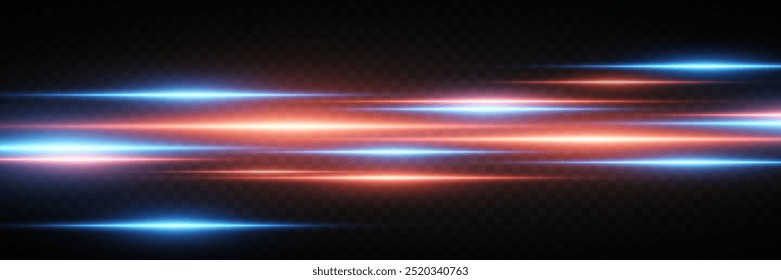 Glowing stripes of light. Light lines and flash of rays. On a transparent background.