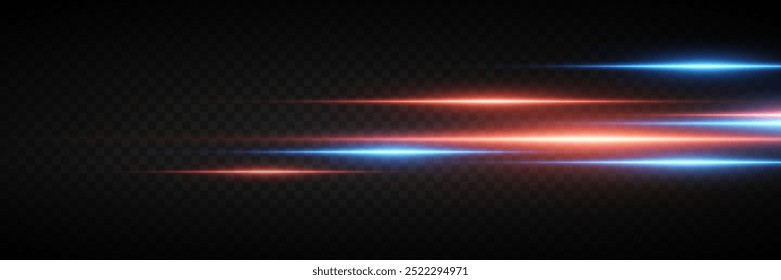Rayas brillantes de luz. Líneas de luz y destellos de rayos. Sobre un fondo transparente.