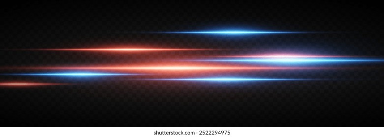 Glowing stripes of light. Light lines and flash of rays. On a transparent background.