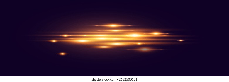 Tiras brillantes de luz con brillo, efectos visuales en estilo de ciencia ficción o futurista.