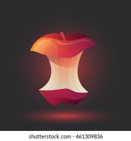 Glowing stub of an apple on a gray background