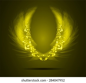 glowing, stylized angel wings on a yellow background. vector