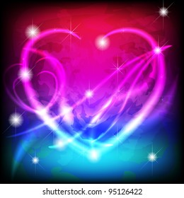 Glowing stylized heart in magic colored background