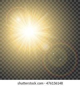Glowing Sun With Hot Spot And Flares On Transparent Background. Sparkling Light Isolated. Vector.