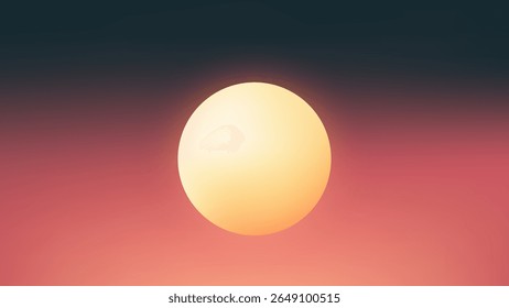 glowing sun or moon orb radiates yellow and orange hues against a dark teal to pinkish red gradient sky. Captured at twilight, this serene scene suits nature and cosmic design uses