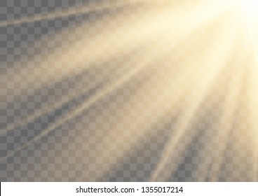 Glowing sun rays sparkling light isolated on transparent vector background.