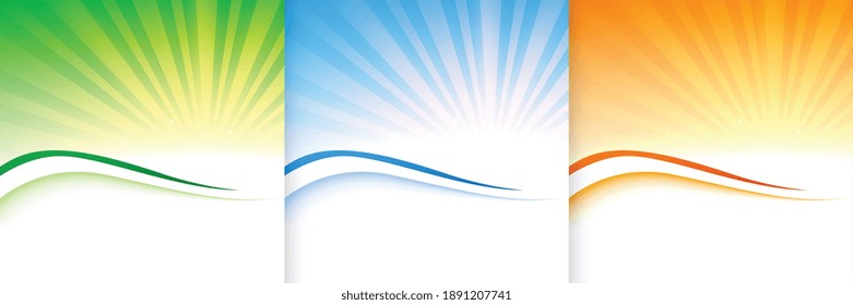 glowing sunburst background in three colors design