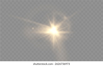 Glowing sunlight effect with yellow burst and sparkle, isolated sunbeam on sky background, bright summer shine for nature, weather, or seasonal design use