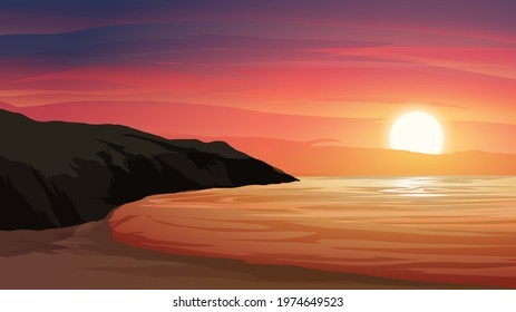 Glowing sunset scene in the beach