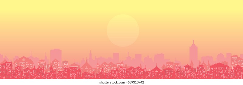 glowing sunset sky over the city vector illustration
cityscape,  skyline