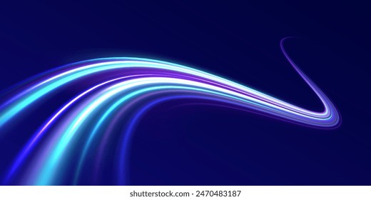 Glowing swirl bokeh effect. speed neon line. Colored shiny sparks of spiral wave. Colorful Light Trails, Long Time Exposure Motion Blur Effect	