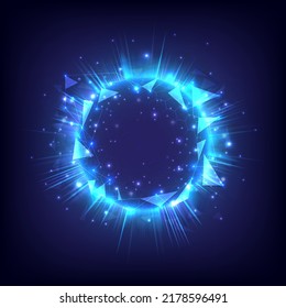 Glowing swirl hexagon light effect. Futuristic flame swirl universe trail effect. Magic polygon ring. Power energy of circular element. Luminous sci-fi. Shining neon lights cosmic. LED eclipe color