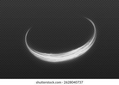 Linhas de redemoinho brilhantes com elemento de movimento brilhante e cintilante. Fluxo quente com faíscas de prata e partículas. Espiral branco brilhante.