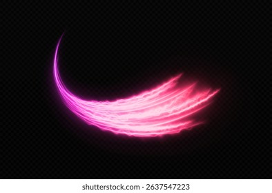 Glowing swirl lines with sparkling motion element. Magical fire trail effect. Electric flow of speed lines on transparent background. 