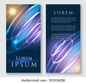 Glowing swirl posters. Vector luminosity bursting brochure cards