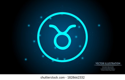 glowing taurus zodiac sign on dark blue background of the space with shining stars. zodiac glowing backgraound. Neon zodiac sign